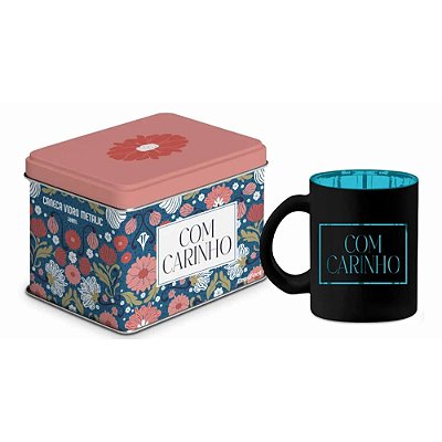 Caneca de Vidro Diamond Metalic - Com Carinho - 300ml - Brasfoot