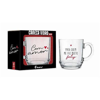 Caneca de Vidro Elegance Para Quem Me Faz Feliz - 300ml - Brasfoot