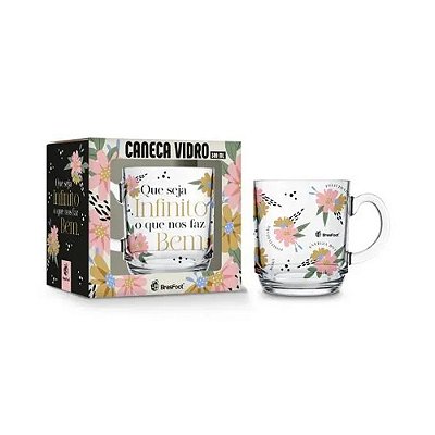 Caneca de Vidro Elegance - Nos Faz Bem - 300ml - Brasfoot