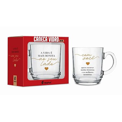 Caneca de Vidro Elegance Ao Seu Lado - 300ml - Brasfoot