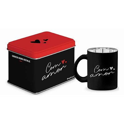 Caneca de Vidro Diamond Metalic Lata - Com Amor - 300ml - Brasfoot