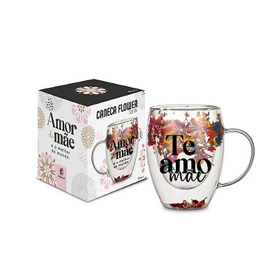 Caneca de Vidro Flower Amor de Mãe - 320ml - Brasfoot