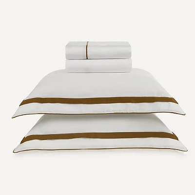 Jogo de Cama Lara Cetim 300 Fios - King - Branco/Bronze - 4 Peças - Karsten