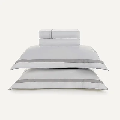 Jogo de Cama Lara Cetim 300 Fios - Casal - Branco/Prata - 4 Peças - Karsten