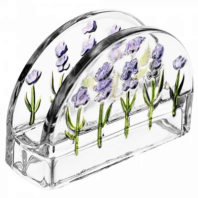 Porta Guardanapos de Vidro Lavanda Hand Painting - Lyor