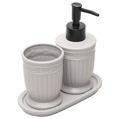 Conjunto de 3 Peças para Banheiro em Cerâmica Greece - Cinza - Lyor