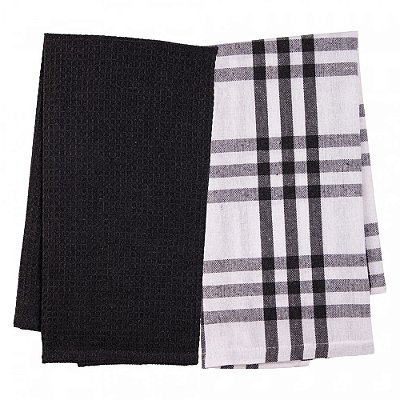Conjunto com 2 Panos de Prato Verona 60x40 - Cinza Escuro - Lyor