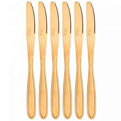 Jogo de 6 Facas para Sobremesa Aço Inox Dourada Gastro - Lyor