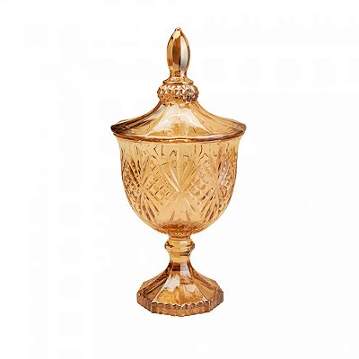 Potiche de Cristal com Pé Dublin Âmbar - 24,5cm - Lyor