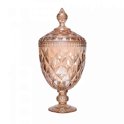 Potiche de Cristal com Pé Diamond Âmbar - 28cm - Lyor