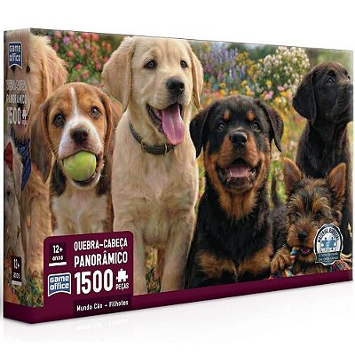 Quebra-Cabeça Panorâmico Mundo Cão Filhotes - 1500 Peças - Game Office