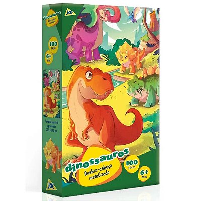 Quebra-Cabeça Metalizado Dinossauros - 100 Peças - Jak