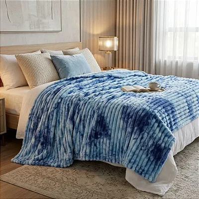 Manta Comfort Color - Casal - Mármore Azul - Kalux