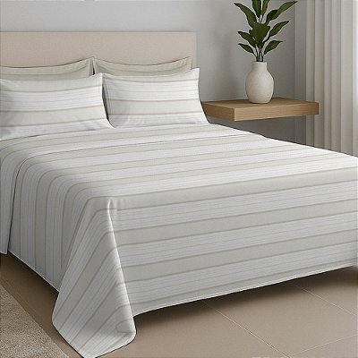 Jogo de Cama Premium Casal - Lines Bege - 200 Fios - Estamparia
