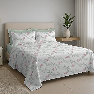 Jogo de Cama Premium Solteiro King - Floral Mosaico - 200 Fios - Estamparia