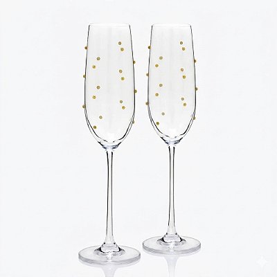 Jogo de Taças de Champanhe Dots Dourados - 210ml - 2 Peças - Mabruk