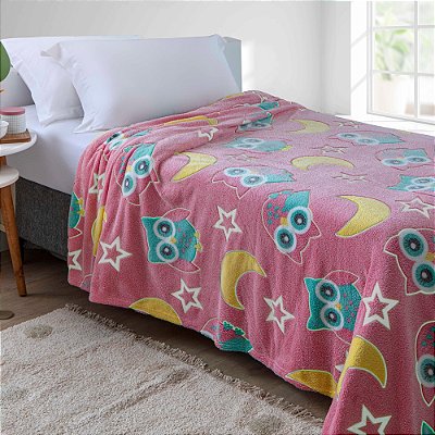 Manta Shine Infantil Brilha no Escuro - Corujas - Corttex