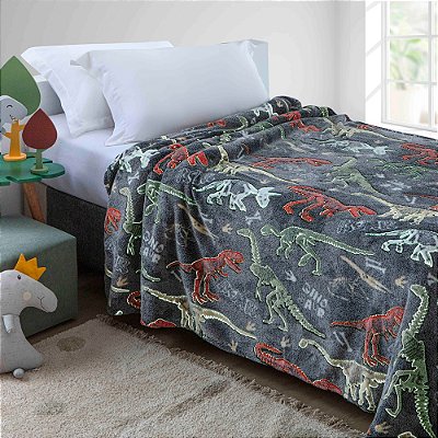 Manta Shine Infantil Brilha no Escuro - Dinos - Corttex