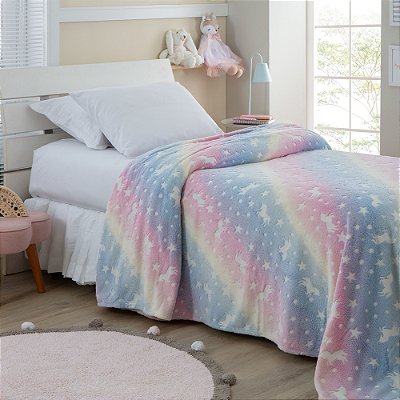 Manta Shine Infantil Brilha no Escuro - Unicórnio - Corttex
