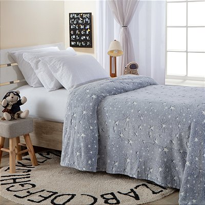 Manta Shine Infantil Brilha no Escuro - Estrelas Blue - Corttex