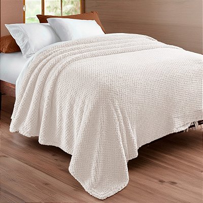 Manta Flannel Bouclé Golden - Casal - Off White - Rozac