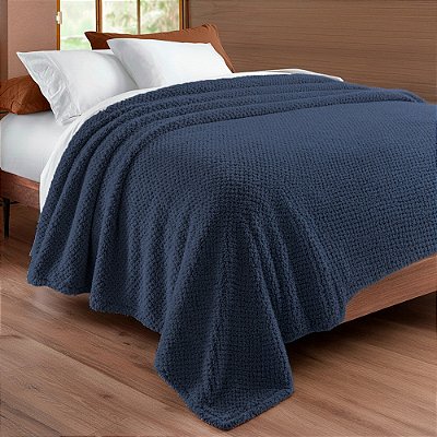 Manta Flannel Bouclé Golden - Casal - Marinho - Rozac