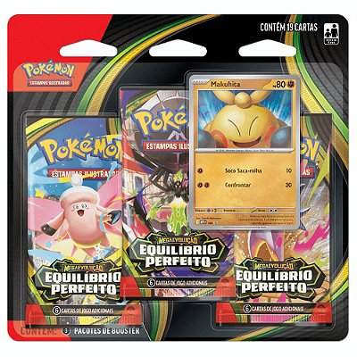 Blister Triplo Pokémon Makuhita ME03 Equilíbrio Perfeito - 19 Peças - Copag