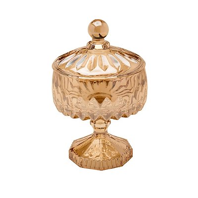 Potiche de Cristal com Pé Louise Âmbar - 23cm - Wolff