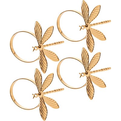 Conjunto de Anéis para Guardanapo Libélula Dourado - 4 Peças - Wolff