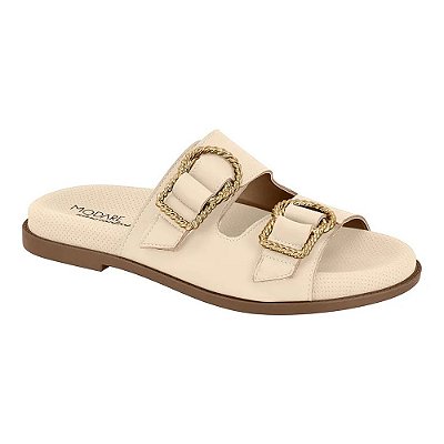 Sandália Feminina Rasteira Slide Ultra Soft Fivela - Creme - Modare Ultraconforto