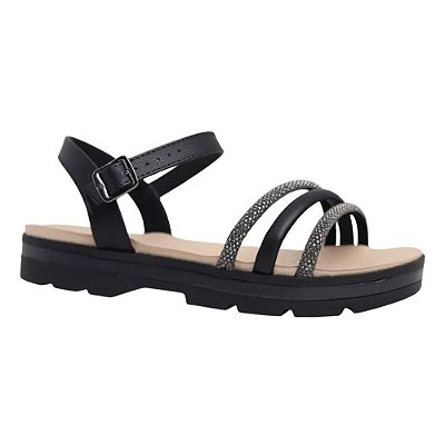 Sandália Feminina Flat Brilho - Preto - Modare Ultraconforto