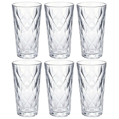Jogo de Copos de Vidro Long Drink Diamond - 220ml - 6 Peças - Ruvolo
