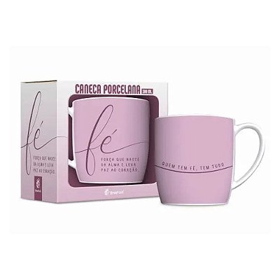 Caneca de Porcelana Urban Rosa Fé e Força 300ml - Brasfoot