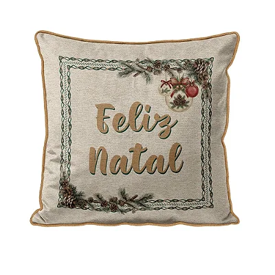 Capa para Almofada Natalina Codornê - Feliz Natal 345648 - 43x43cm - Belchior