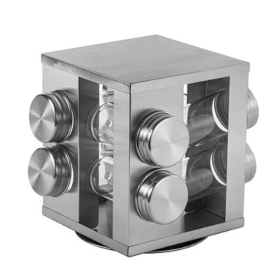 Porta Temperos Giratório Inox - 8 Peças - Mimo Style