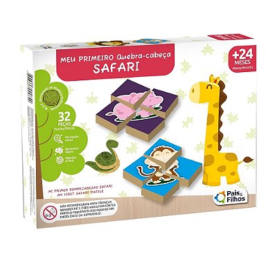 Meu Primeiro Quebra-Cabeça Safari em Madeira - 32 Peças - Pais e Filhos