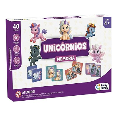 Jogo da Memória Unicórnios - 40 Peças - Pais e Filhos