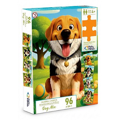 Quebra-Cabeça Dog Mix 4 em 1 - 96 Peças - Pais e Filhos