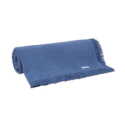 Colcha Medalhão com Franja Azul King - Buddmeyer