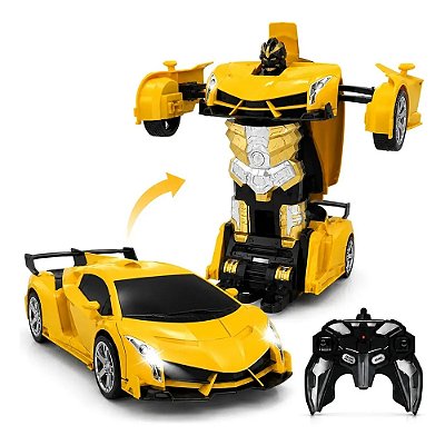 Carro de Controle Remoto Vira Robô Recarregavel Robocar - Amarelo - DM Toys