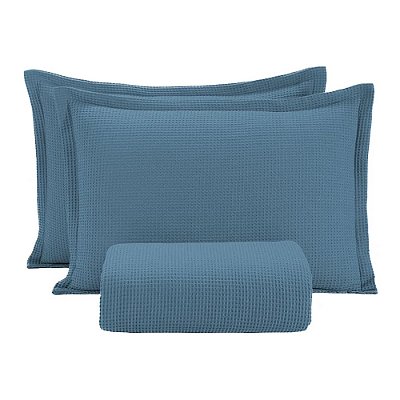 Kit Colcha Piquet King - Azul - 3 Peças - Döhler