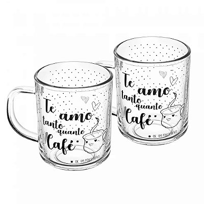 Conjunto de Canecas de Vidro Te Amo 2 Pç 220ml - Lyor