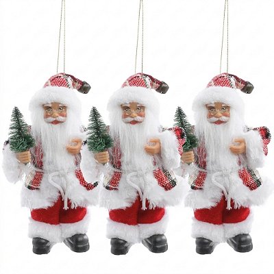 Jogo de Enfeites de Natal Papai Noel - 3 Peças - Cromus
