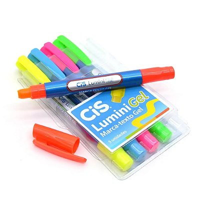 Conjunto Marca Texto Lumini Gel - 5 Cores - Cis