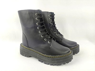 Bota Coturno Cano Curto Influencer Preta Solado Flatform Reto 3 cm