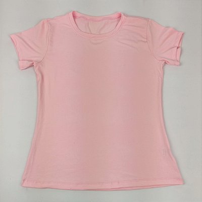 Camiseta Feminina T-Shirt Básica Lisa Rosa Claro Bebê