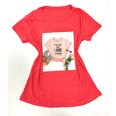 Camiseta Feminina T-Shirt Coral Conjunto I Have Cats