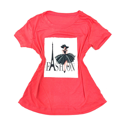 Camiseta Feminina T-Shirt Coral Mulher Paris Fashion