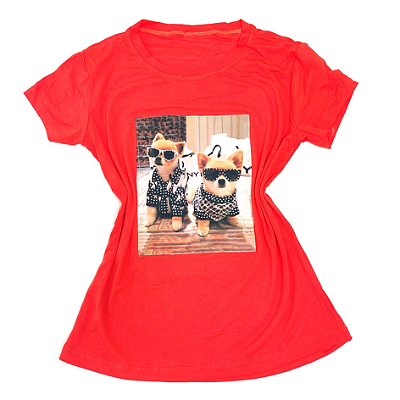 Camiseta Feminina T-Shirt Laranja Cachorros Fashion