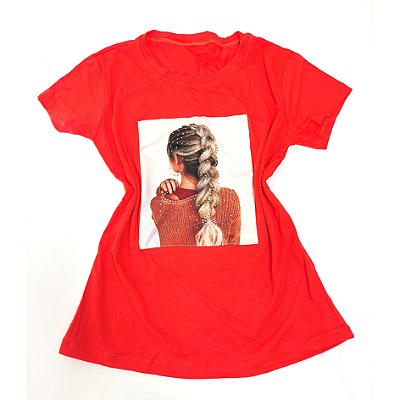 Camiseta Feminina T-Shirt Laranja Mulher Trança
